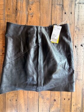 H&M Genuine Leather Mini Skirt Black Size 10 NWT $149 Asymmetrical